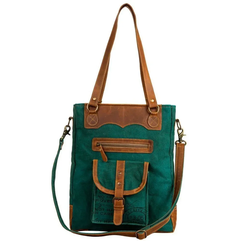 Myra Bag Handmade Templeton Tote Bag Upcycled Canvas & Cowhide Leather